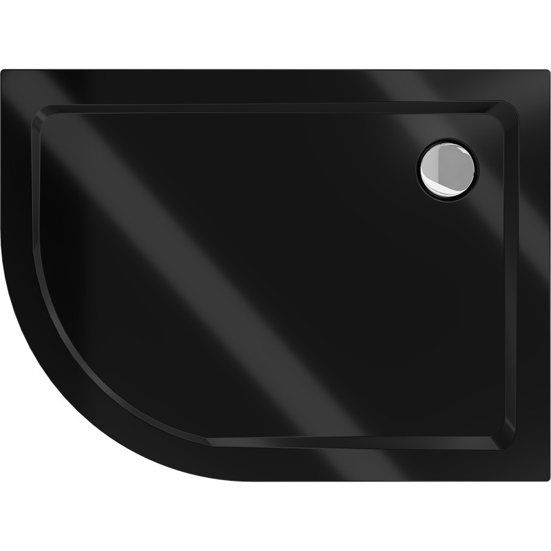 Mexen Flat félköríves slim zuhanytálca jobb 100 x 80 cm, fekete, króm szifon - 41708010P