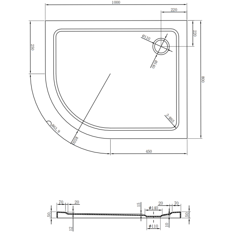 Mexen Flat Mexen Flat félköríves zuhanytálca jobb vékony 100 x 80 cm, fekete, krómozott szifon - 41708010P