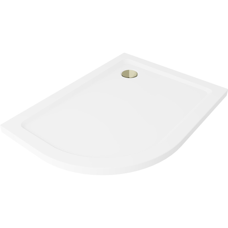 Mexen Flat cadă de duș semicirculară slim dreapta 120 x 80 cm, albă, sifon auriu - 41108012P-G