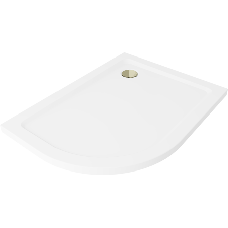 Mexen Flat félkör alakú slim jobb 100 x 90 cm, fehér, arany szifon - 41109010P-G