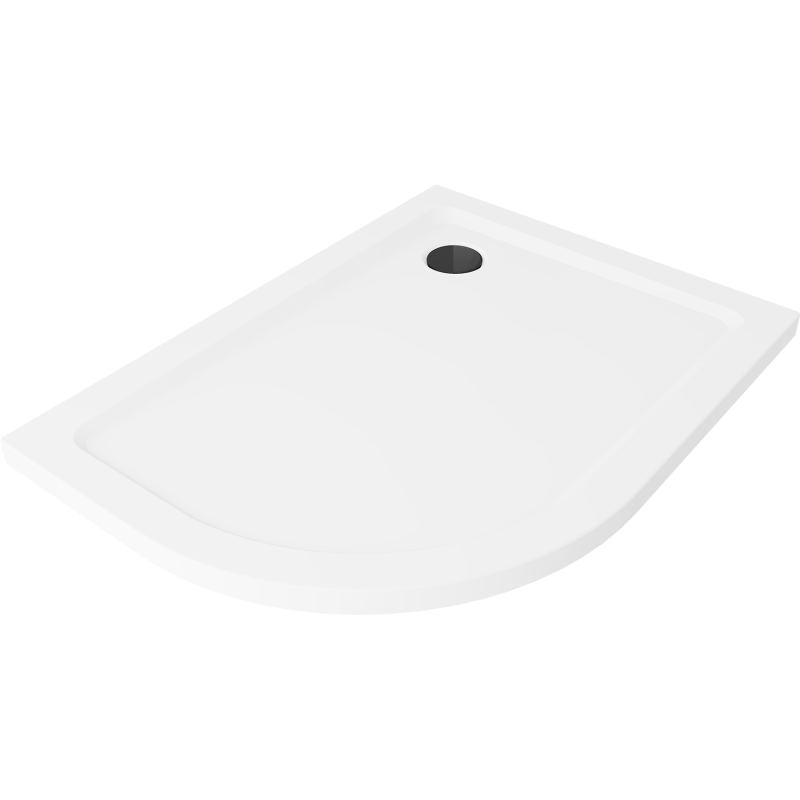 Mexen Flat broască semicirculară slim dreapta 120 x 90 cm, albă, sifon negru - 41109012P-B