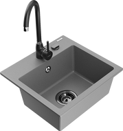 Mexen Milo egymedencés gránit mosogatótálca Telma konyhai csapteleppel, szürke - 6505-71-670200-70-B