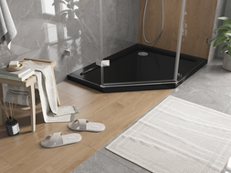 Mexen Flat receză pentagonală slim dreapta 100 x 90 cm, negru, sifon crom - 41P709010R