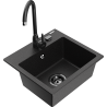 Mexen Milo chiuvetă din granit cu o singură cuvă și baterie de bucătărie Telma, negru/argintiu - 6505-73-670200-70-B