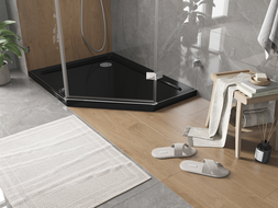 Mexen Flat recezivă pentagonală slim stânga 100 x 90 cm, negru, sifon crom - 41P709010L