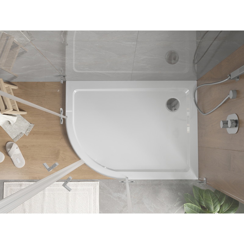 Mexen Flat cadă de duș semicirculară slim dreapta 120 x 90 cm, alb, sifon crom - 41109012P