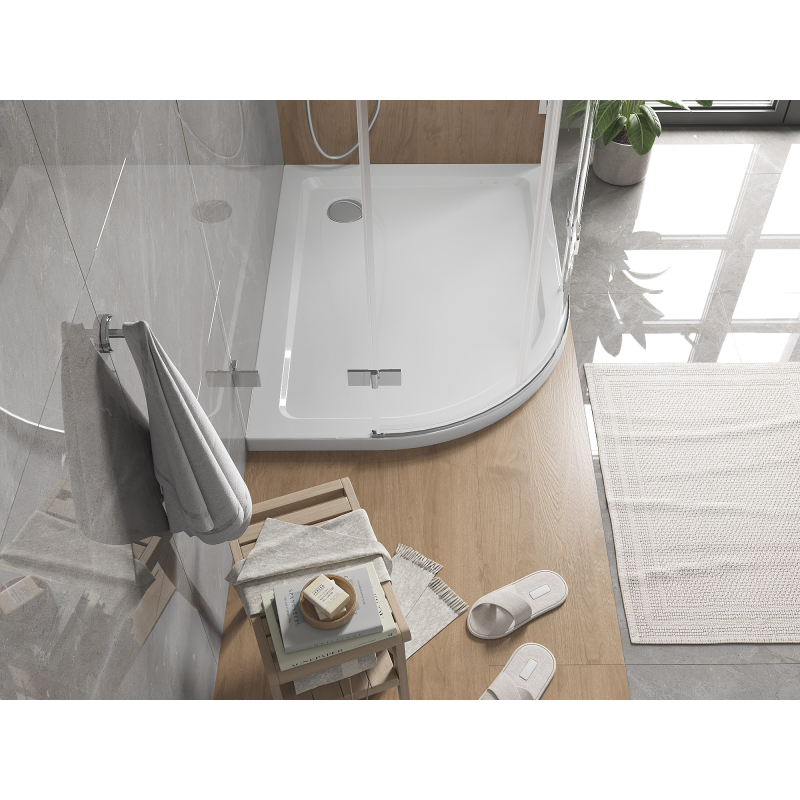 Mexen Flat cadă de duș semicirculară slim dreaptă 100 x 90 cm, albă, sifon cromat - 41109010P