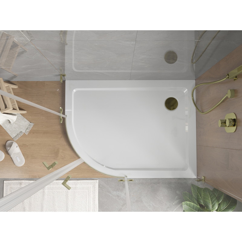 Mexen Flat cadă de duș semicirculară slim dreapta 120 x 80 cm, albă, sifon auriu - 41108012P-G