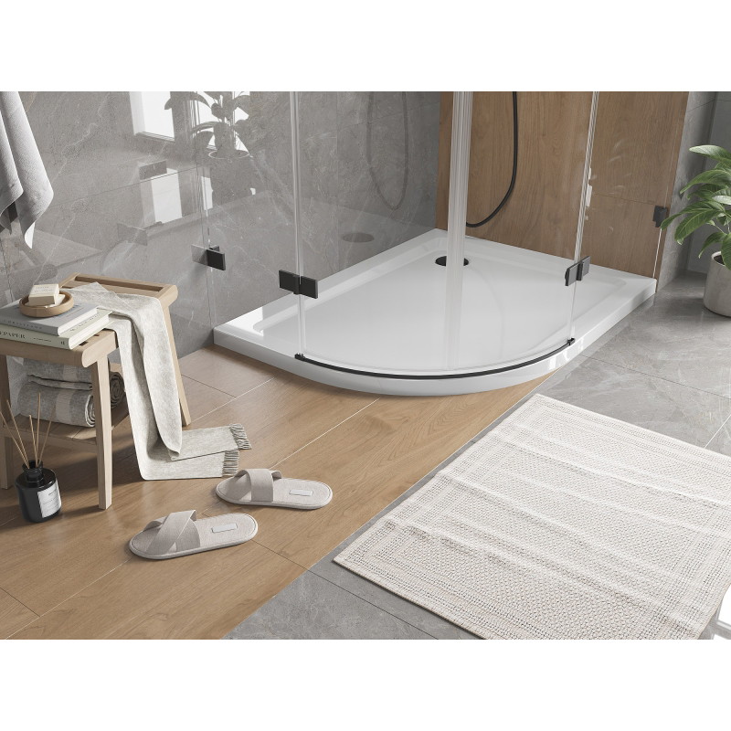 Mexen Flat receveur de dus semirotund slim drept 100 x 90 cm, alb, sifon negru - 41109010P-B