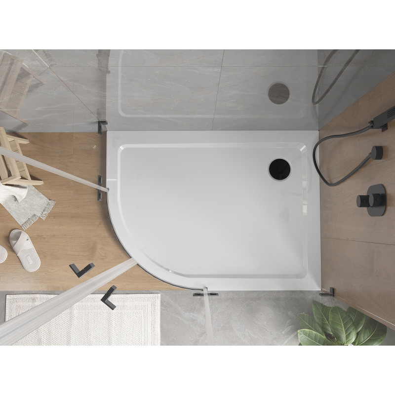 Mexen Flat félköríves Slim zuhanytálca jobb 120 x 90 cm, fehér, fekete szifon - 41109012P-B