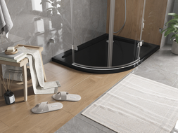 Mexen Flat brodzik semicircular slim dreapta 120 x 90 cm, negru, sifon crom - 41709012P