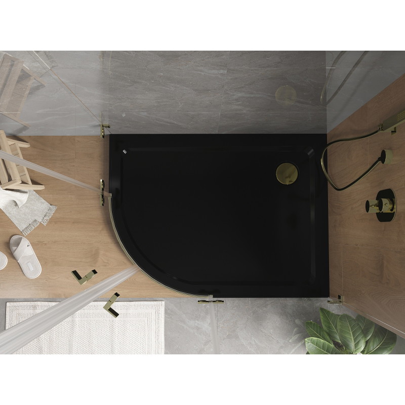 Mexen Flat cădiță de duș semicirculară slim dreapta 90 x 80 cm, neagră, sifon auriu - 41708090P-G