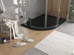 Mexen Flat brodzik semicircular slim dreapta 90 x 80 cm, negru, sifon negru - 41708090P-B
