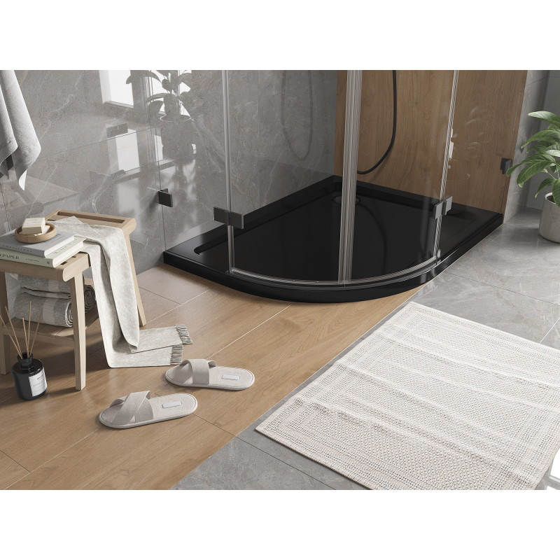 Mexen Flat félköríves slim zuhanytálca jobb, 100 x 80 cm, fekete, fekete szifon - 41708010P-B