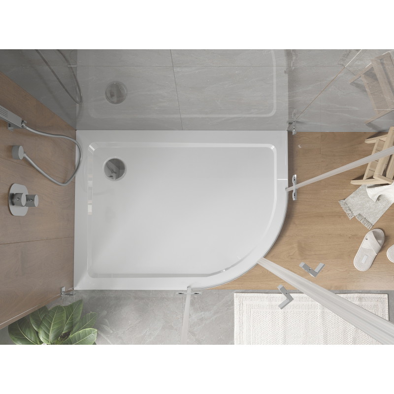 Mexen Flat receveur de duș semicircular slim stânga 120 x 90 cm, alb, sifon crom - 41109012L