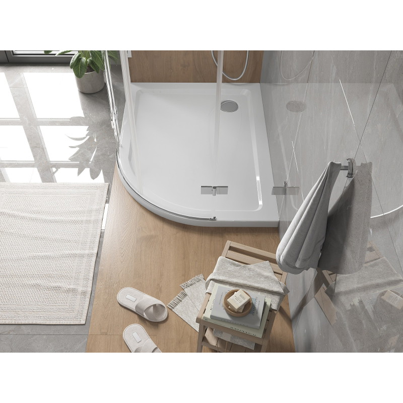 Mexen Flat félköríves slim bal zuhanytálca 120 x 90 cm, fehér, króm szifon - 41109012L