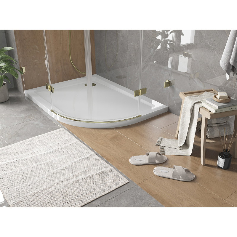 Mexen Flat félköríves slim bal zuhanytálca 120 x 90 cm, fehér, arany szifon - 41109012L-G