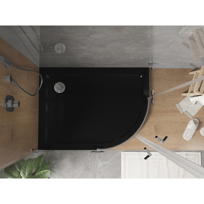 Mexen Flat brodzik semicircular slim stânga 90 x 80 cm, negru, sifon crom - 41708090L