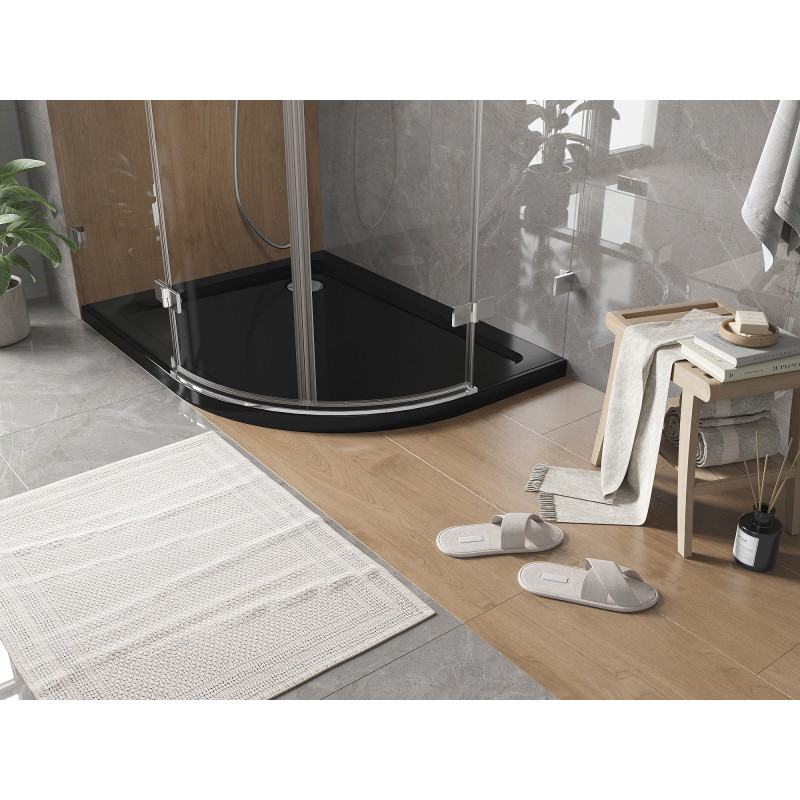Mexen Flat brodzik semirotundă slim stânga 100 x 90 cm, negru, sifon cromat - 41709010L