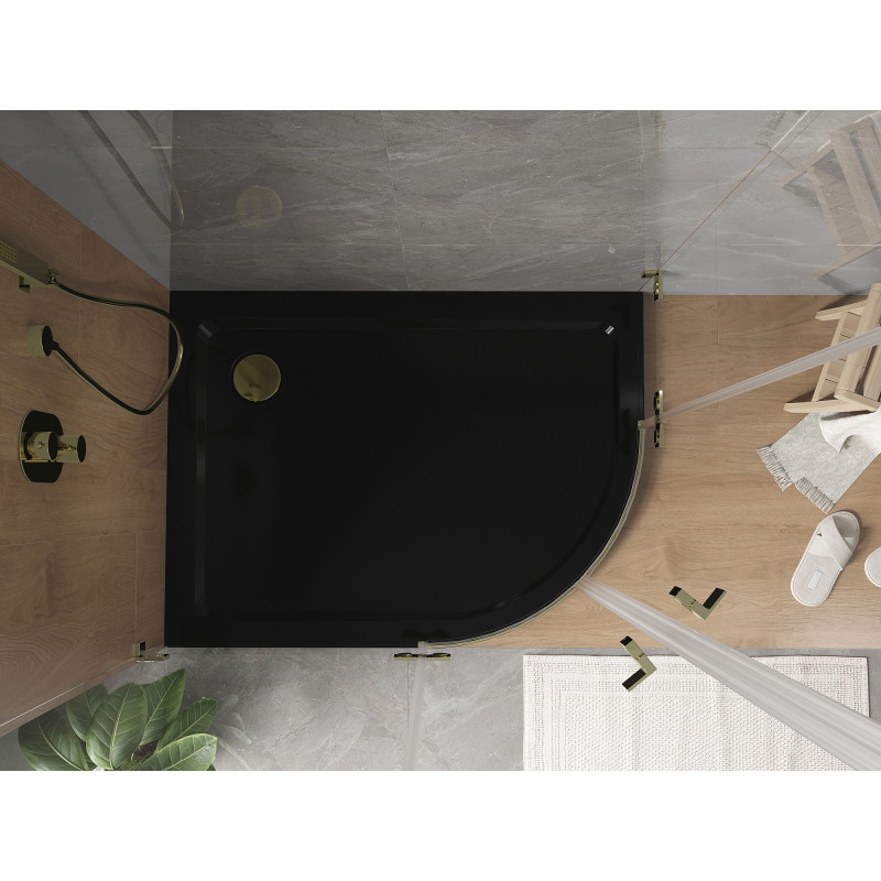 Mexen Flat brodă semicirculară slim stânga 90 x 80 cm, negru, sifon de aur - 41708090L-G