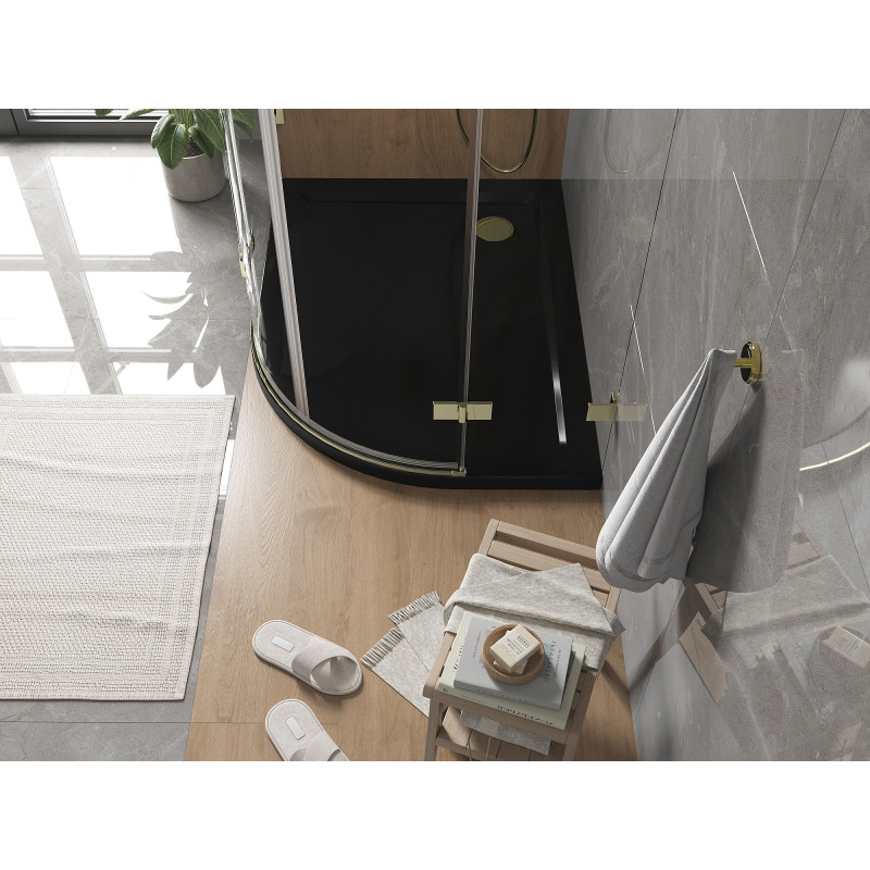 Mexen Flat brodă semicirculară slim stânga 90 x 80 cm, negru, sifon de aur - 41708090L-G