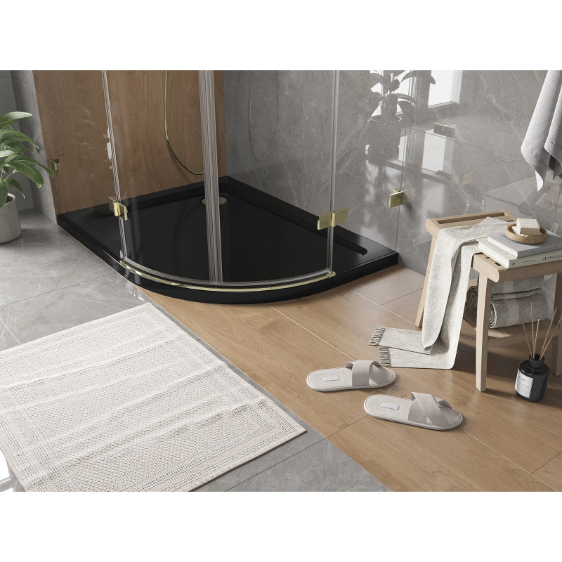 Mexen Flat brodă semicircular subțire stânga 100 x 90 cm, negru, sifon auriu - 41709010L-G