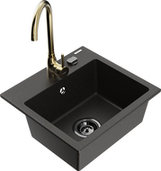 Mexen Milo chiuvetă de granit cu 1 cameră cu baterie de bucătărie Telma, negru/auriu - 6505-75-670200-50-B