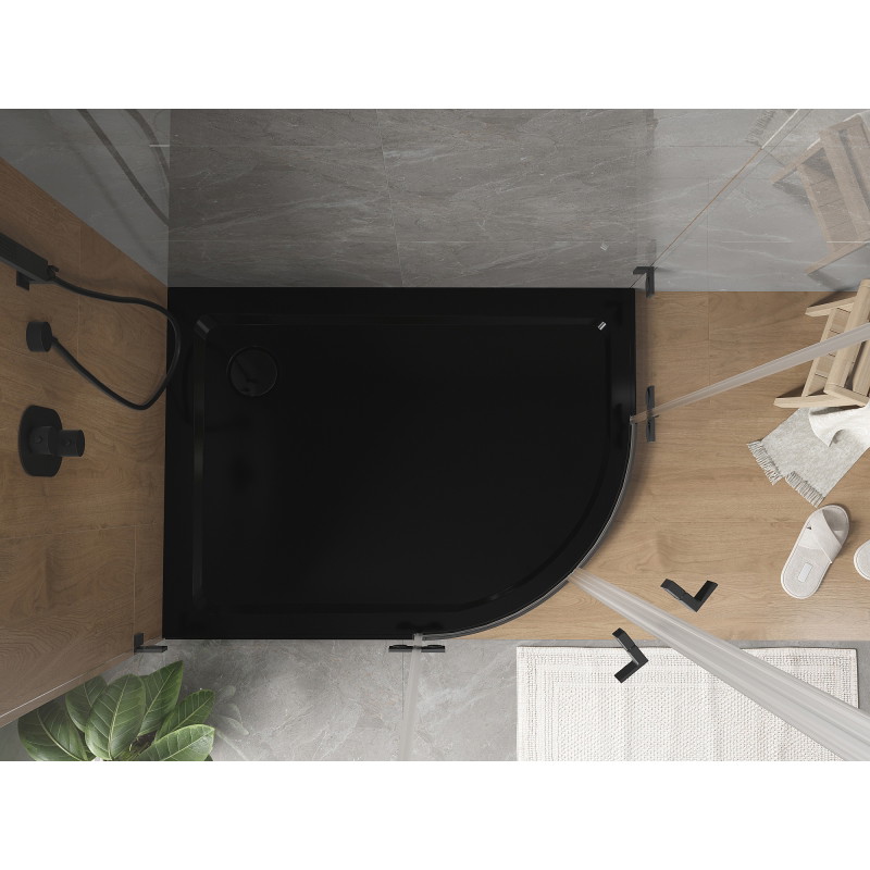 Mexen Flat félköríves slim bal 100 x 90 cm, fekete, fekete szifon - 41709010L-B