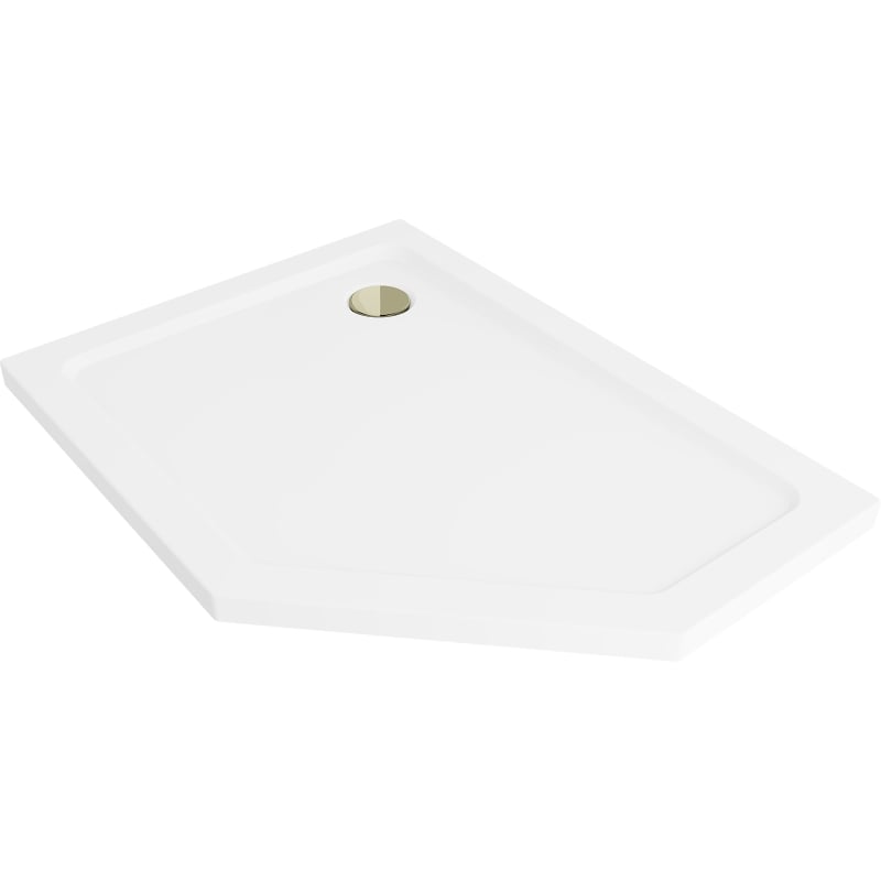 Mexen Flat ötoldalú, vékony bal zuhanytálca 90 x 80 cm, fehér, arany szifon - 41P108090L-G