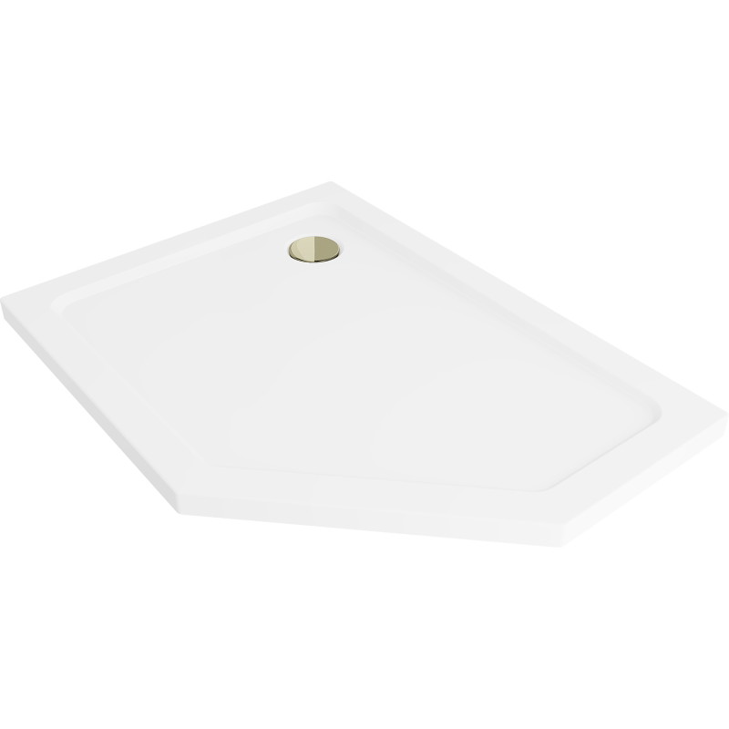 Mexen Flat cadă de duș pentagonală slim stânga 100 x 80 cm, albă, sifon auriu - 41P108010L-G