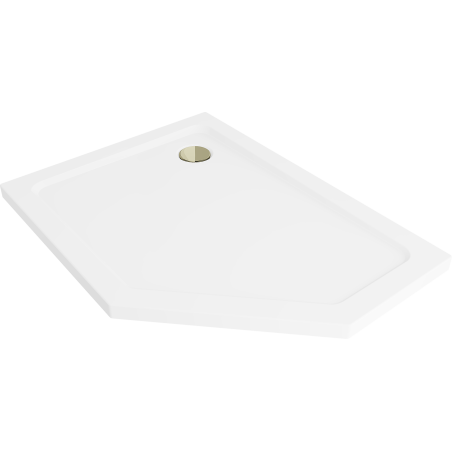 Mexen Flat cadă de duș pentagonală slim stânga 100 x 80 cm, albă, sifon auriu - 41P108010L-G