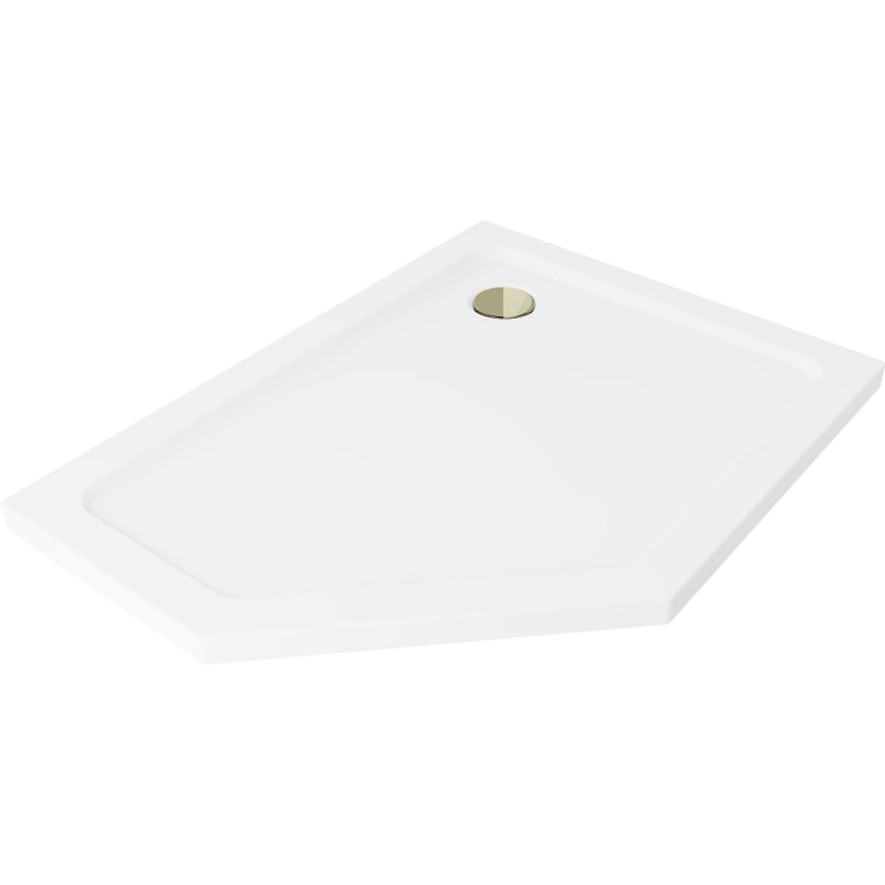 Mexen Flat karcsú ötszögletű zuhanytálca jobb 100 x 90 cm, fehér, arany szifon - 41P109010R-G