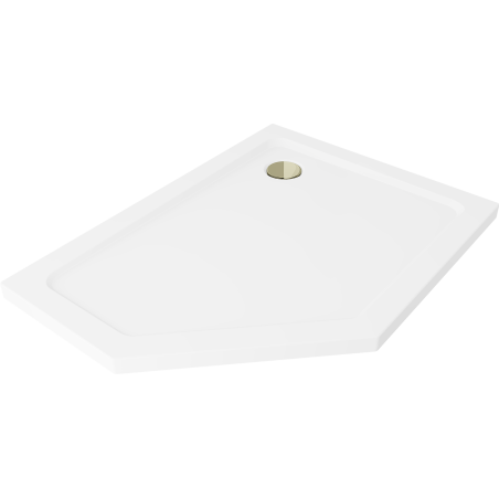 Mexen Flat karcsú ötszögletű zuhanytálca jobb 100 x 90 cm, fehér, arany szifon - 41P109010R-G