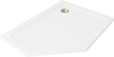 Mexen Flat karcsú ötszögletű zuhanytálca jobb 100 x 90 cm, fehér, arany szifon - 41P109010R-G