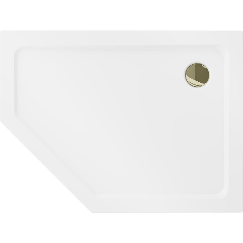 Mexen Flat karcsú ötszögletű zuhanytálca jobb 100 x 90 cm, fehér, arany szifon - 41P109010R-G