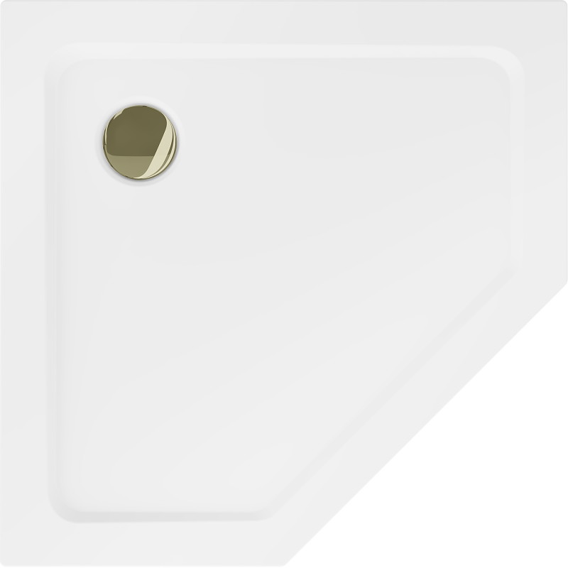Mexen Flat receveur de duș pentagonal slim 100 x 100 cm, alb, sifon auriu - 41P101010-G