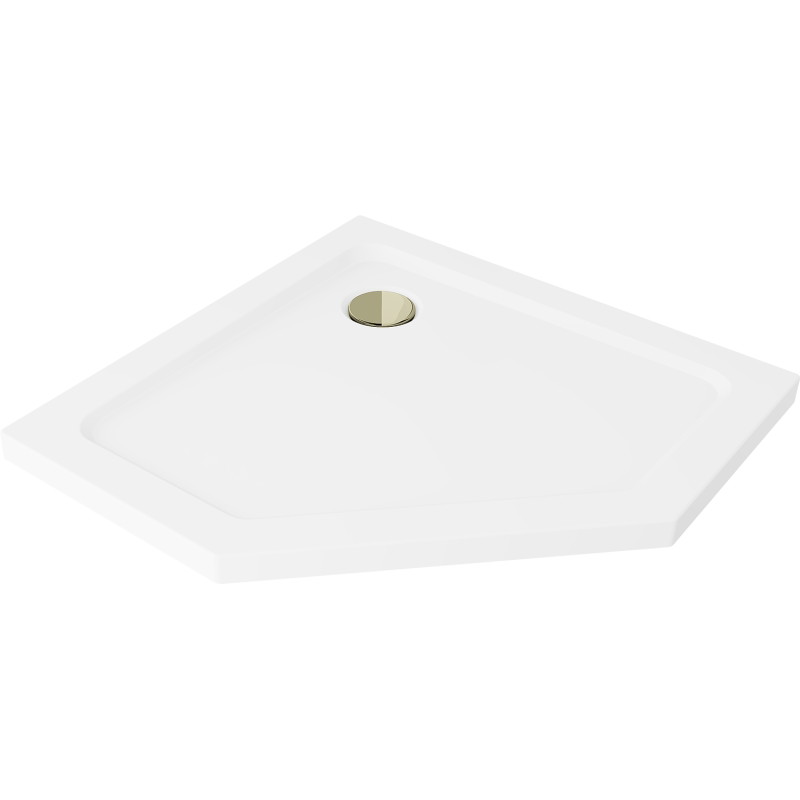 Mexen Flat receveur de duș pentagonal slim 100 x 100 cm, alb, sifon auriu - 41P101010-G