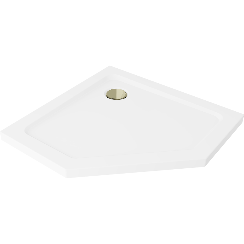 Mexen Flat Slim ötszögű zuhanytálca 100 x 100 cm, fehér, arany szifon - 41P101010-G