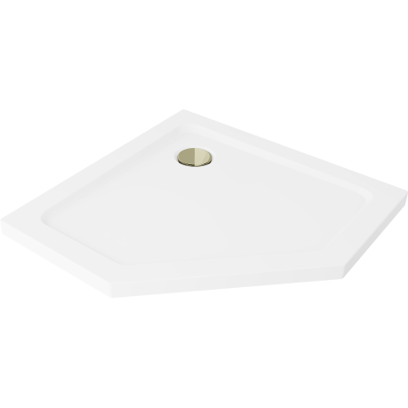 Mexen Flat receveur de duș pentagonal slim 100 x 100 cm, alb, sifon auriu - 41P101010-G
