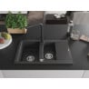 Mexen Gaspar chiuvetă de granit 1,5 camere cu picurător și baterie de bucătărie Duero, negru cu pete - 6507-76-671600-70