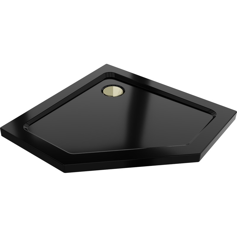 Mexen Flat brodzik pentagonal slim 80 x 80 cm, negru, sifon auriu - 41P708080-G