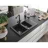 Mexen Gaspar chiuvetă de granit 1,5 camere cu picurător și baterie de bucătărie Duero, negru cu pete - 6507-76-671600-70