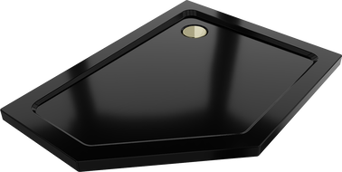 Mexen Flat brodzik pentagonal slim dreapta 90 x 80 cm, negru, sifon auriu - 41P708090R-G