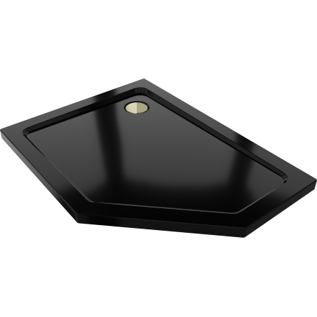 Mexen Flat brodzik pentagonal slim stânga 100 x 80 cm, negru, sifon auriu - 41P708010L-G