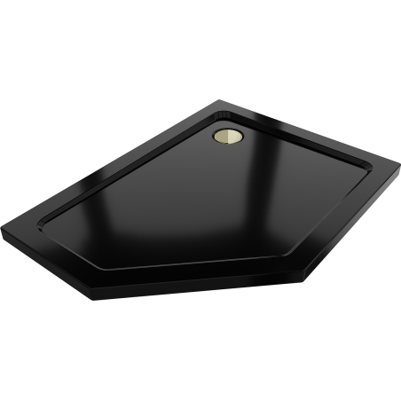 Mexen Flat brodzik pentagonal slim dreapta 100 x 80 cm, negru, sifon auriu - 41P708010R-G
