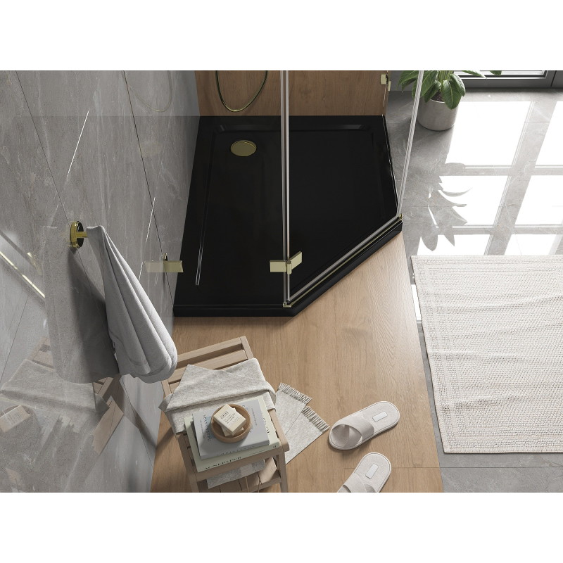 Mexen Flat ötoldalú slim jobbos zuhanytálca 100 x 80 cm, fekete, arany szifon - 41P708010R-G