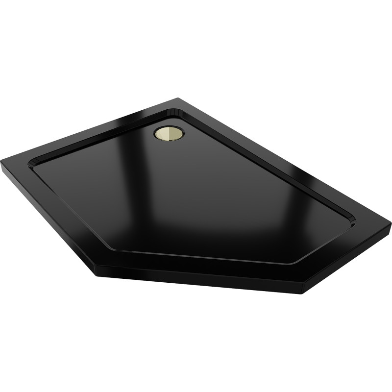 Mexen Flat ötoldalú slim bal zuhanytálca 100 x 90 cm, fekete, arany szifon - 41P709010L-G