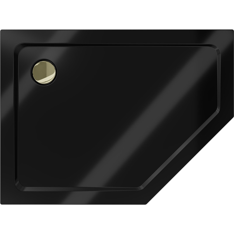 Mexen Flat ötoldalú slim bal zuhanytálca 100 x 90 cm, fekete, arany szifon - 41P709010L-G