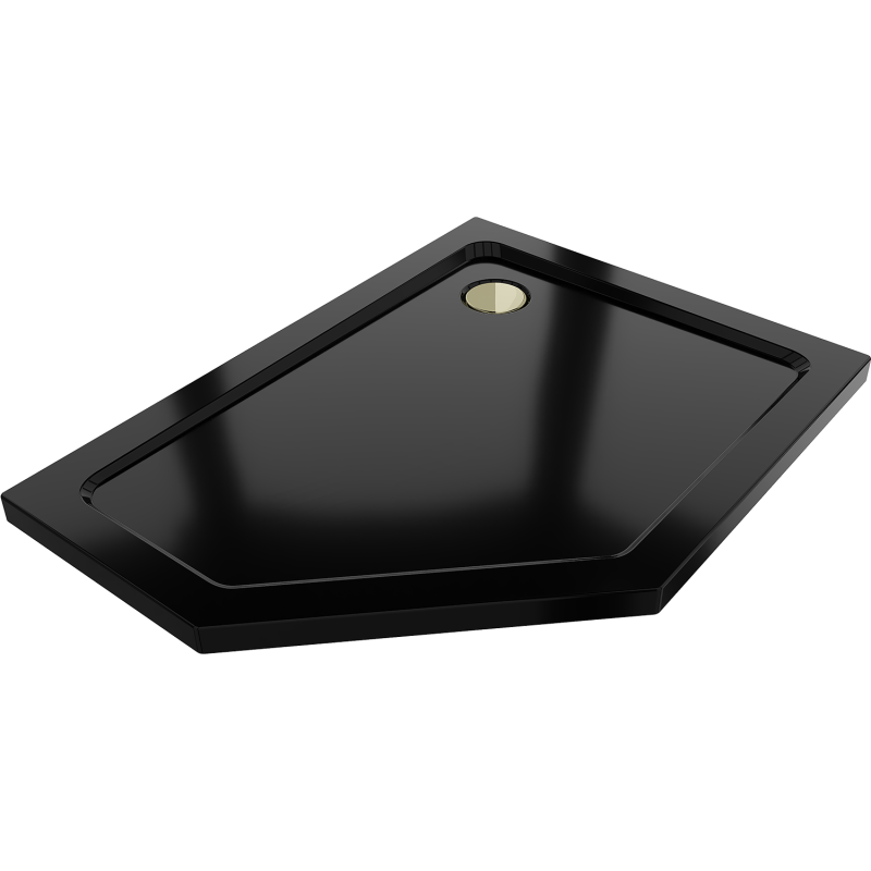 Mexen Flat ötoldalú zuhanytálca slim jobb 100 x 90 cm, fekete, arany szifon - 41P709010R-G