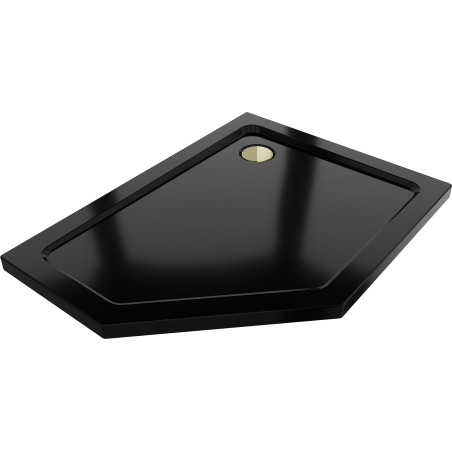 Mexen Flat brodzik pentagonal slim dreapta 100 x 90 cm, negru, sifon auriu - 41P709010R-G
